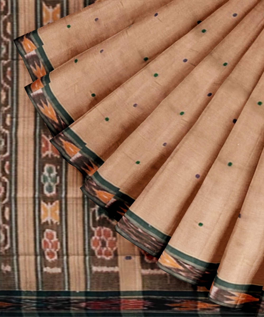 Beige Black Sambalpuri Handwoven Single Ikat Cotton Saree Image 3