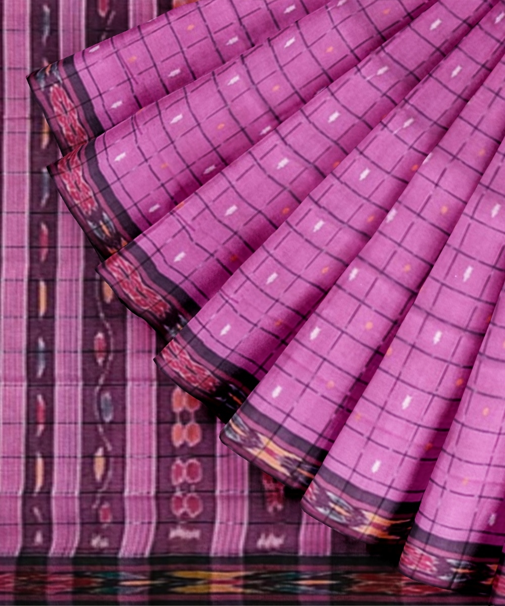 Pink Sambalpuri Handwoven Single Ikat Cotton Saree Image 2