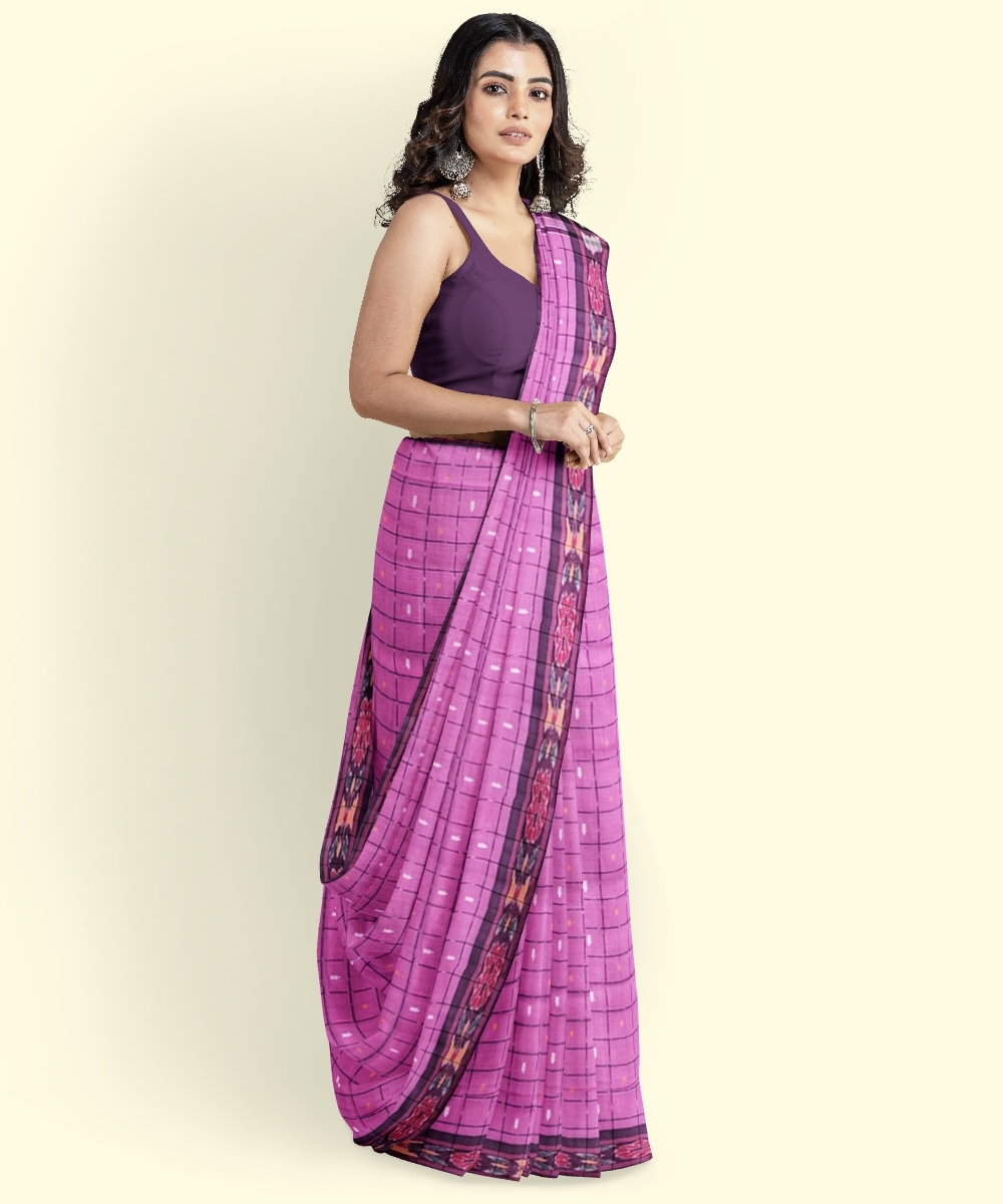 Pink Sambalpuri Handwoven Single Ikat Cotton Saree Image 4
