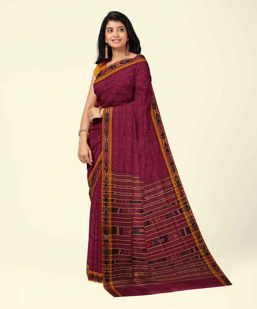 Purple Sambalpuri Handwoven Single Ikat Cotton Saree Image 1