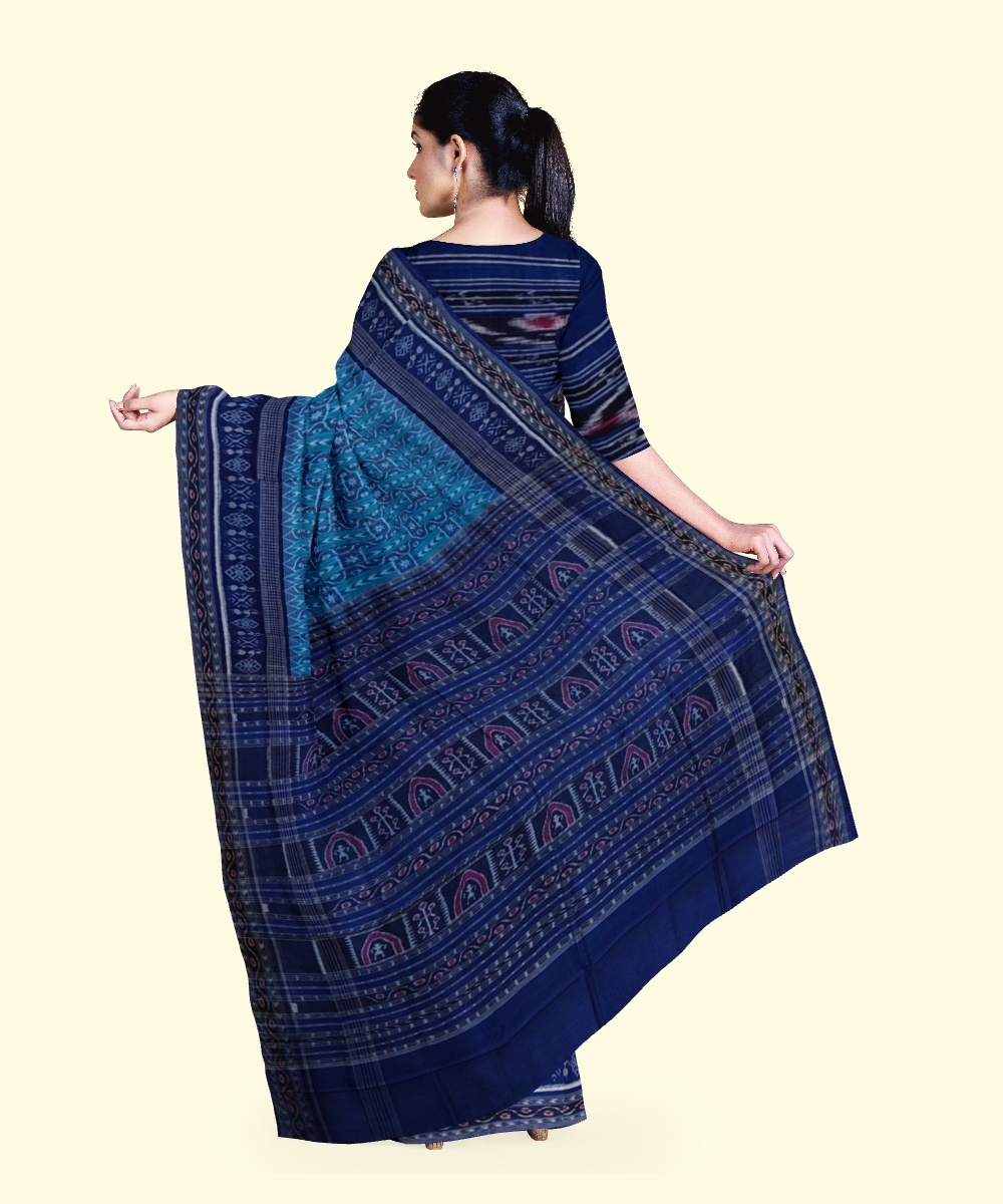 Blue Sambalpuri Handwoven Single Ikat Cotton Saree Image 4