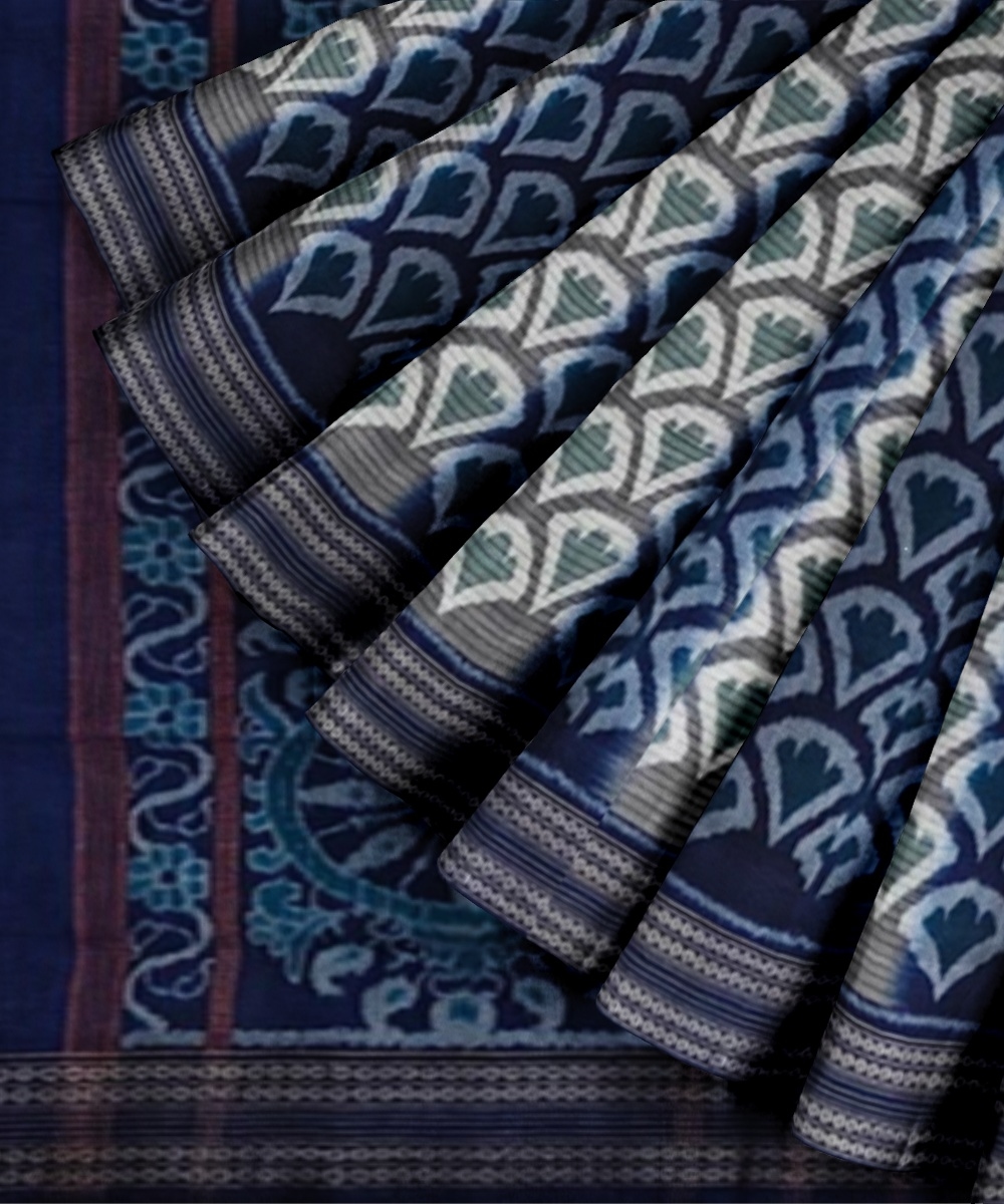 Blue Sambalpuri Handwoven Single Ikat Cotton Saree Image 3