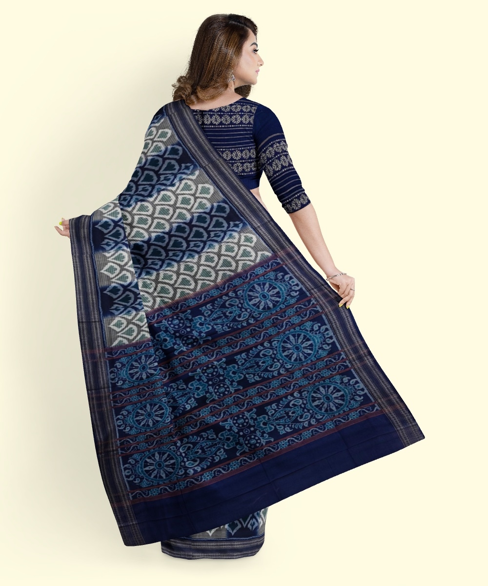 Blue Sambalpuri Handwoven Single Ikat Cotton Saree Image 4