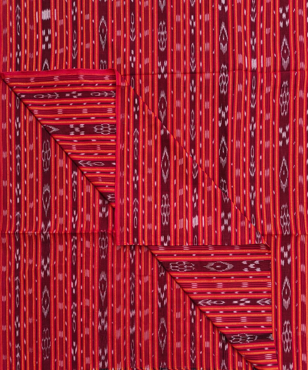 Red Sambalpuri Handwoven Single Ikat Shirting Materials Image 3