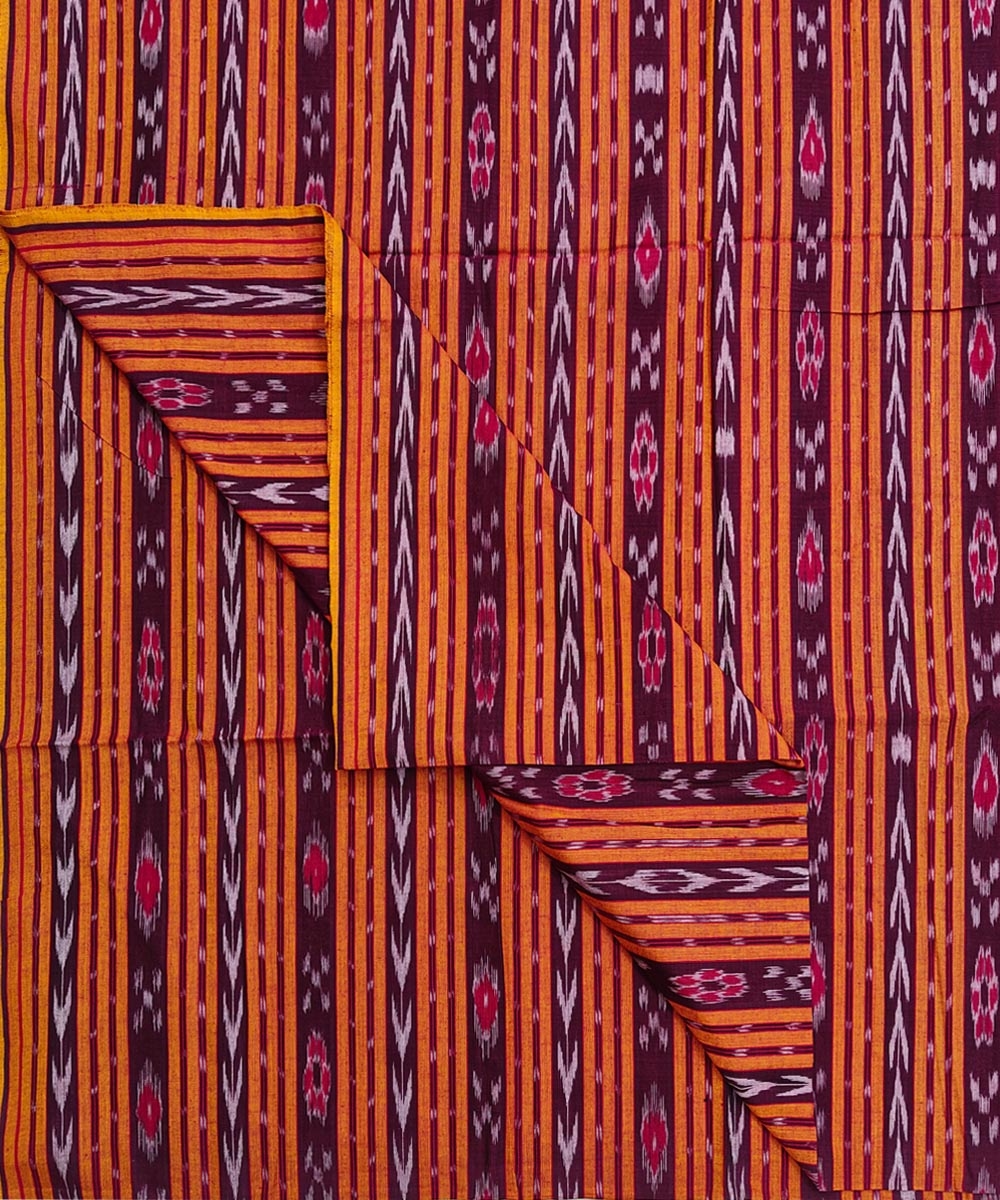 Orange Sambalpuri Handwoven Single Ikat Shirting Materials Image 3
