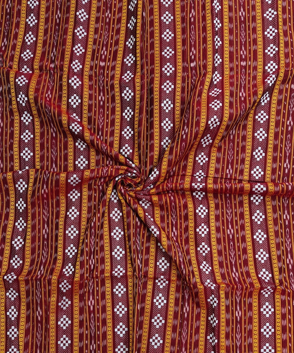 Red Sambalpuri Handwoven Single Ikat Shirting Materials Image 1