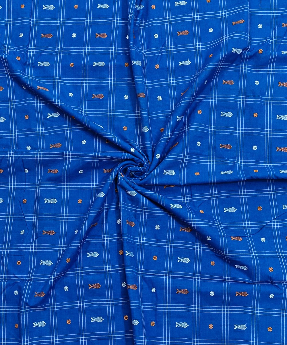 Blue Sambalpuri Handwoven Single Ikat Shirting Materials Image 1