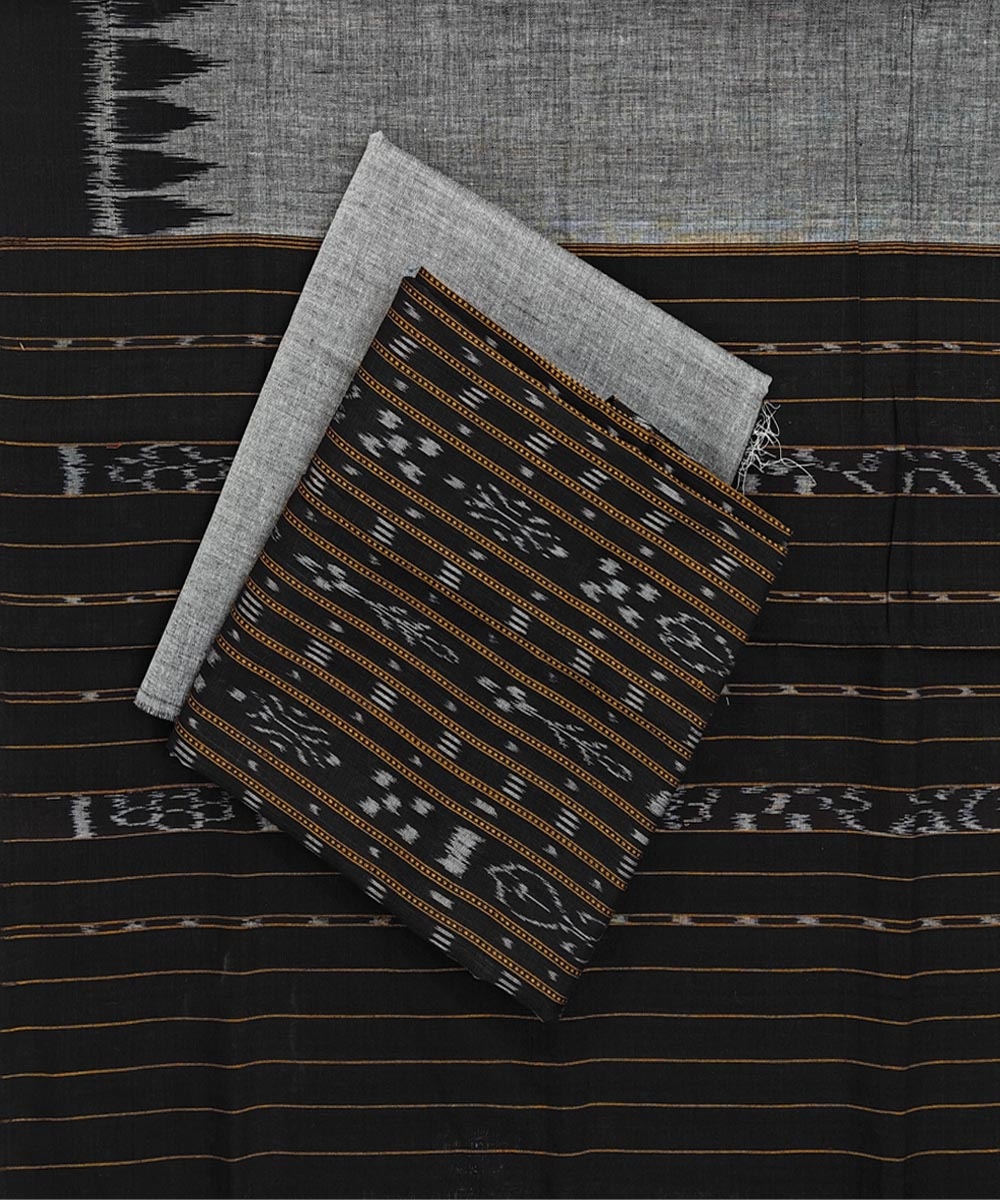 Black Gray Sambalpuri Handwoven Double Ikat Suit Image 1