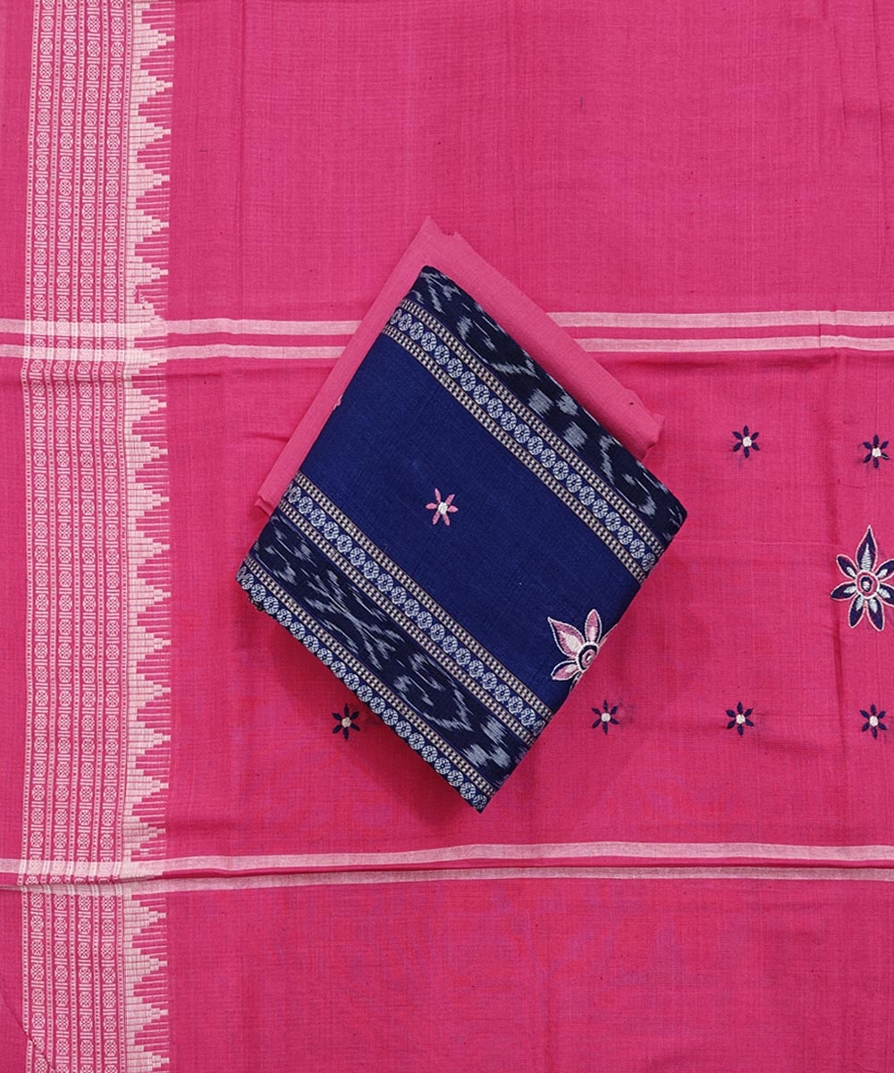 Blue Pink Sambalpuri Handwoven Double Ikat Suit Image 1