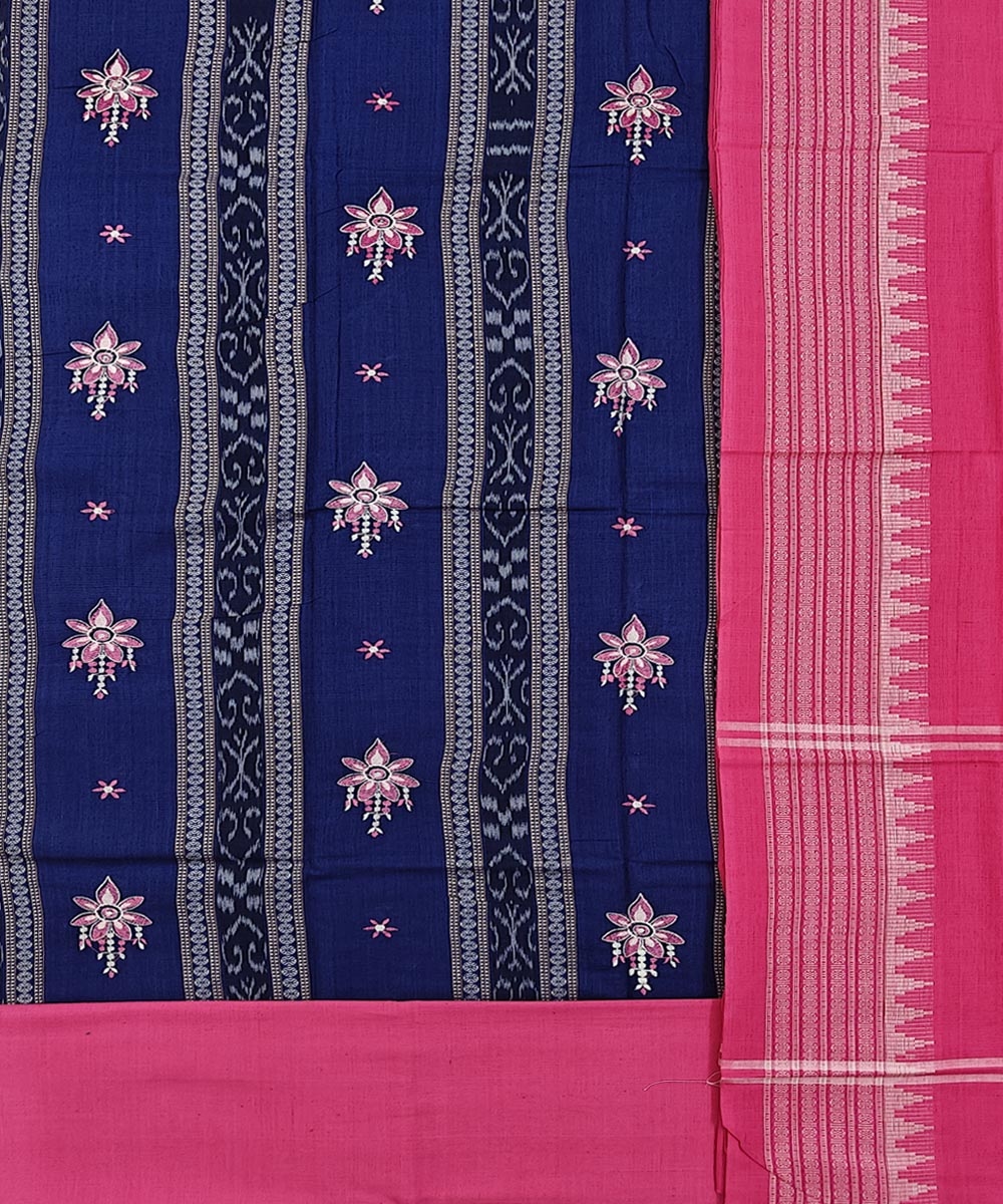 Blue Pink Sambalpuri Handwoven Double Ikat Suit Image 2
