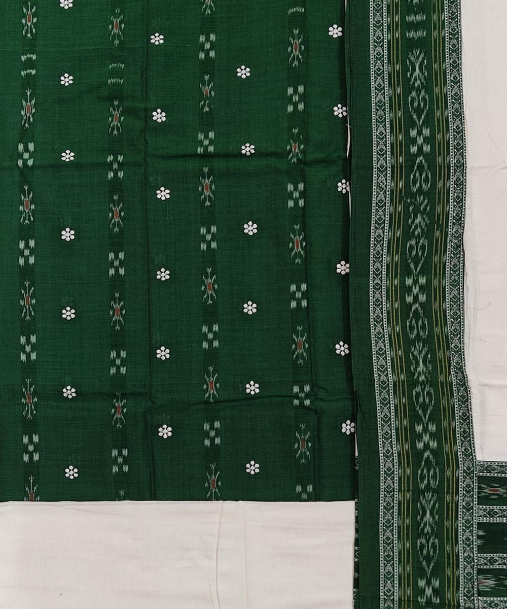 Green White Sambalpuri Handwoven Double Ikat Suit Image 2