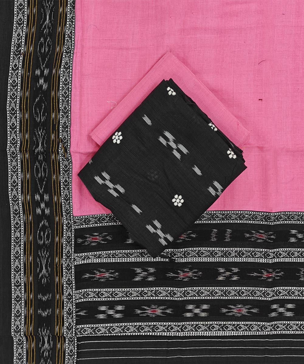 Black Pink Sambalpuri Handwoven Double Ikat Suit Image 1