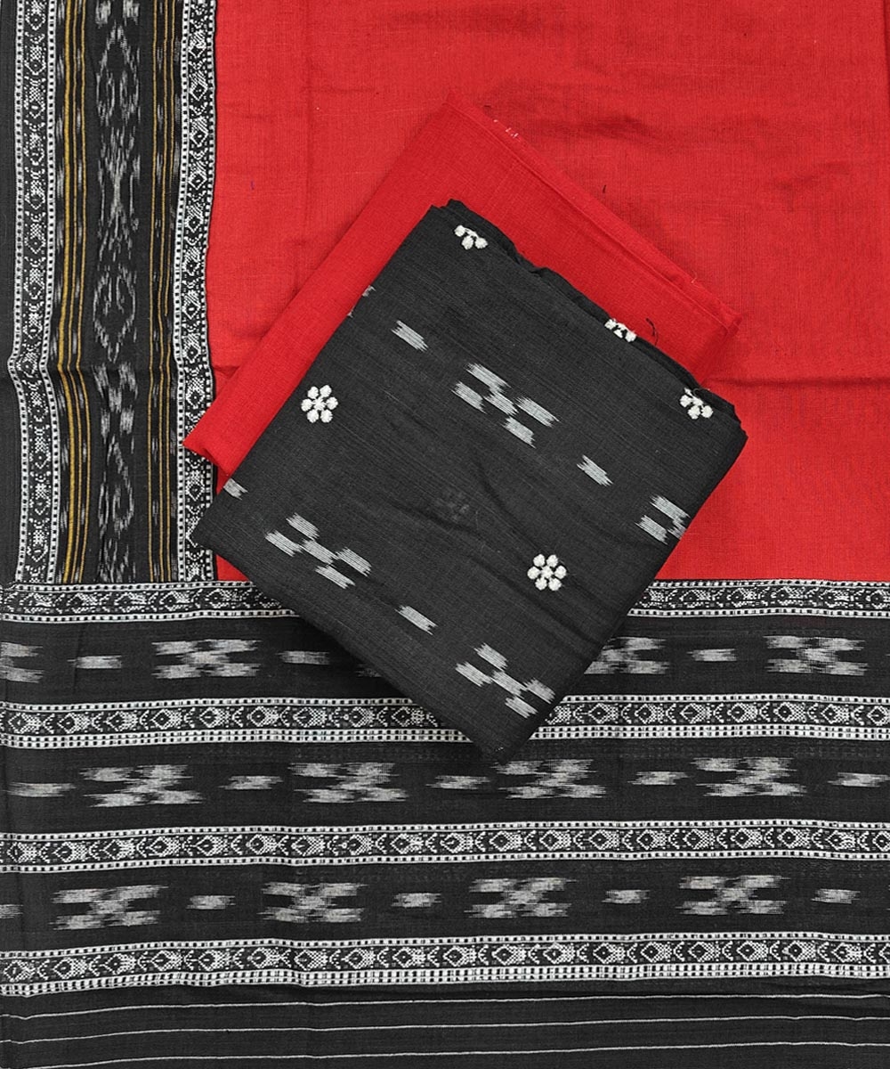 Black Red Sambalpuri Handwoven Double Ikat Suit Image 1