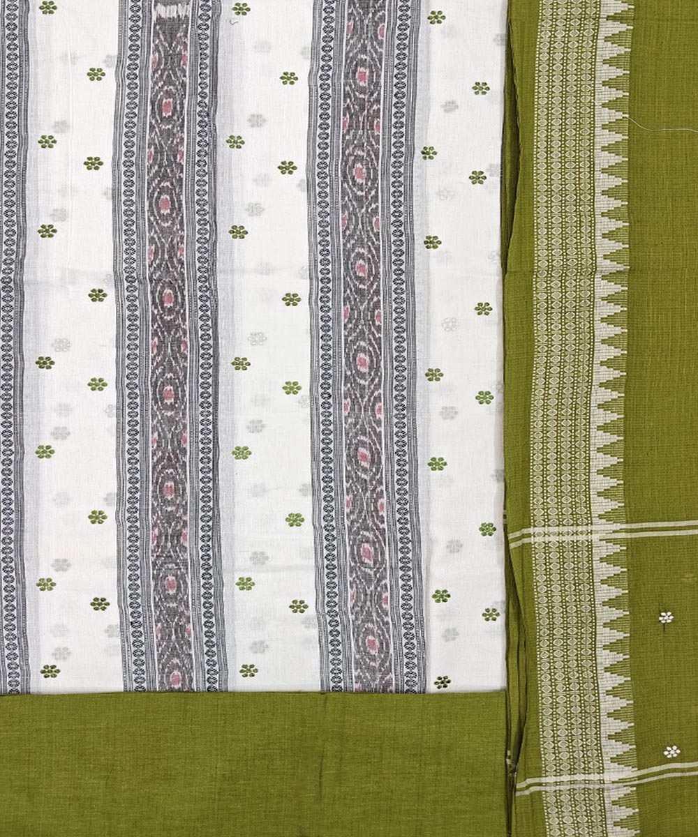 White Olive Sambalpuri Handwoven Double Ikat Suit Image 2