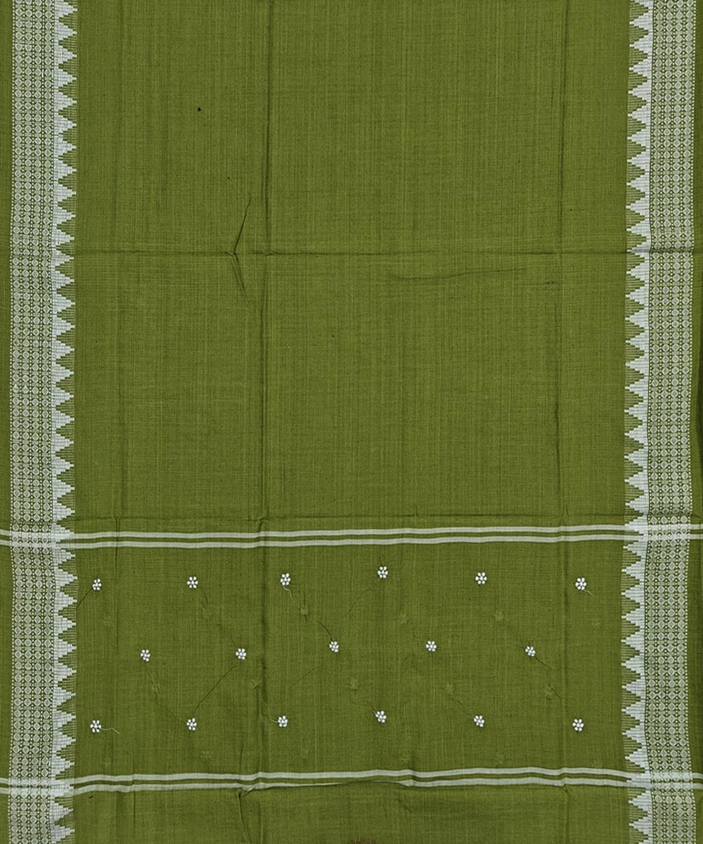 White Olive Sambalpuri Handwoven Double Ikat Suit Image 4