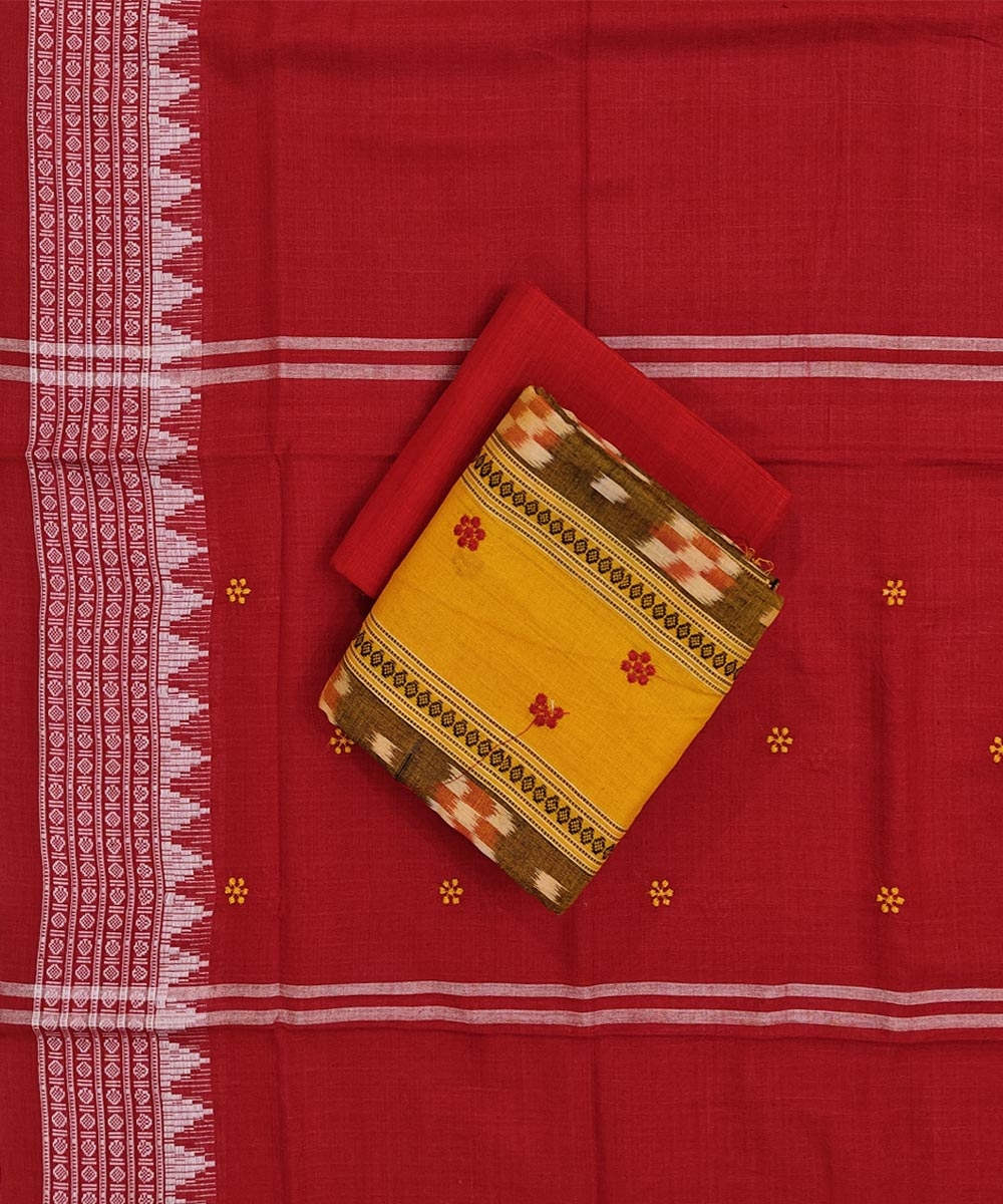 Yellow Red Sambalpuri Handwoven Double Ikat Suit Image 1