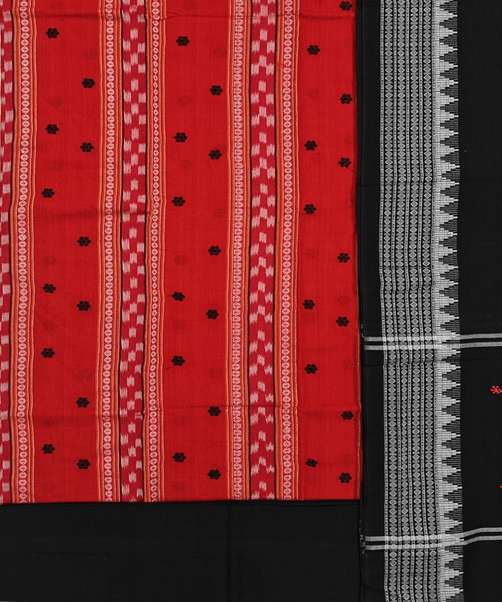 Red Black Sambalpuri Handwoven Double Ikat Suit Image 2