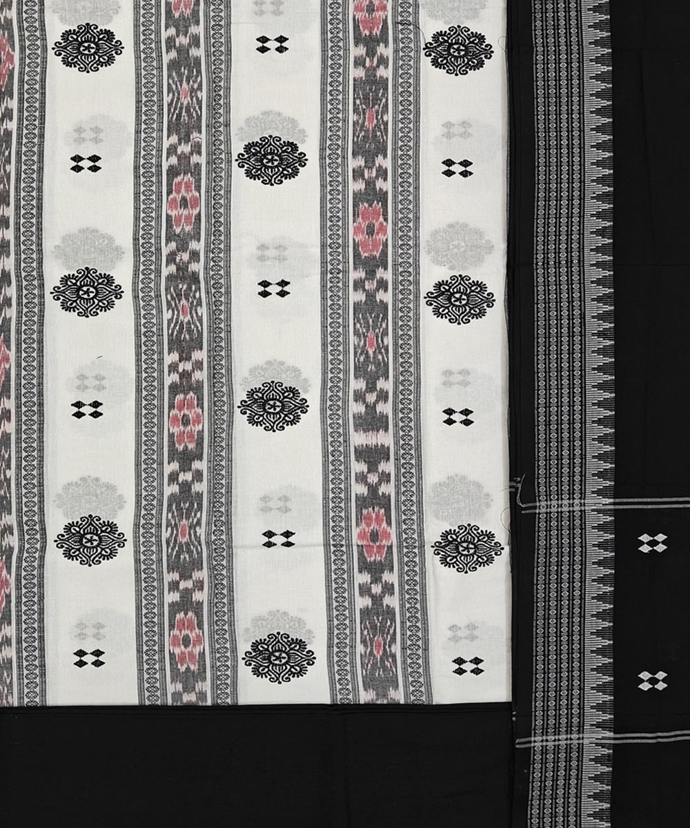 White Black Sambalpuri Handwoven Double Ikat Suit Image 2