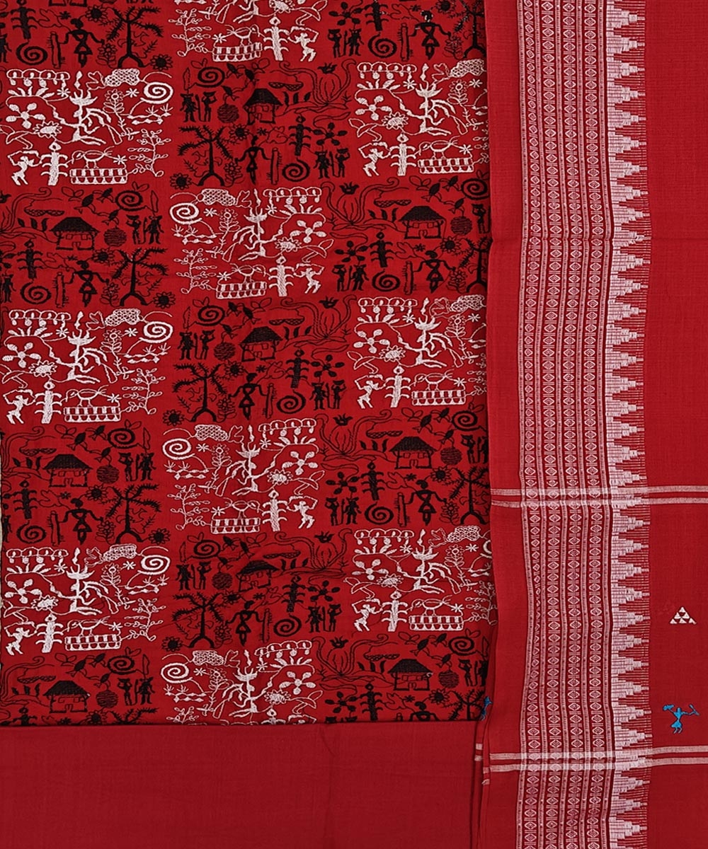 Red Sambalpuri Handwoven Double Ikat Suit Image 2