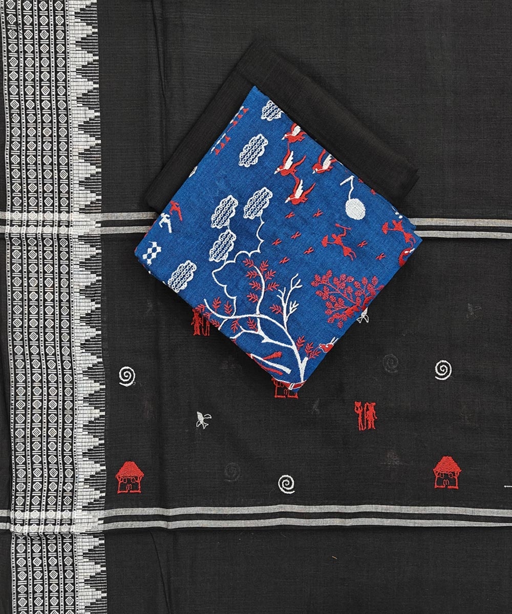 Blue Black Sambalpuri Handwoven Double Ikat Suit Image 1