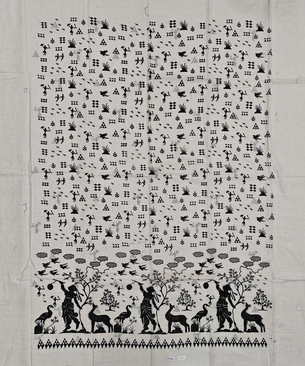 White Black Sambalpuri Handwoven Double Ikat Suit Image 3