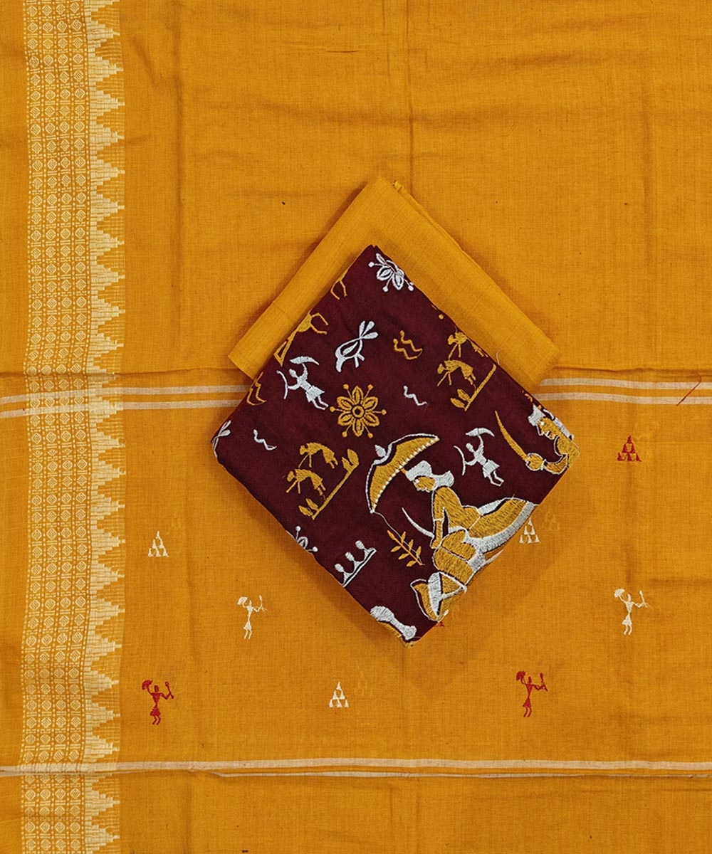 Maroon Yellow Sambalpuri Handwoven Double Ikat Suit Image 1