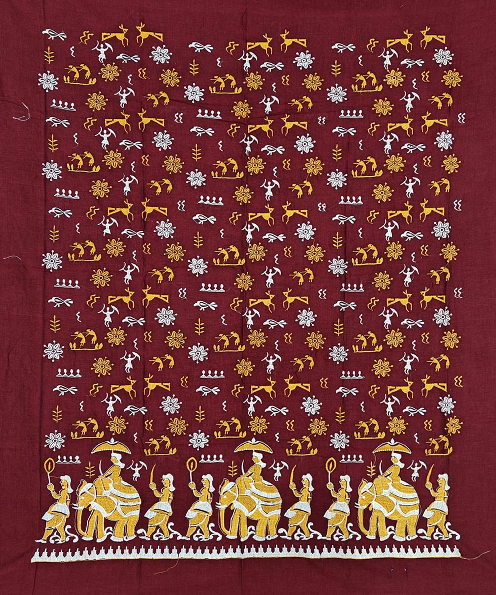 Maroon Yellow Sambalpuri Handwoven Double Ikat Suit Image 3