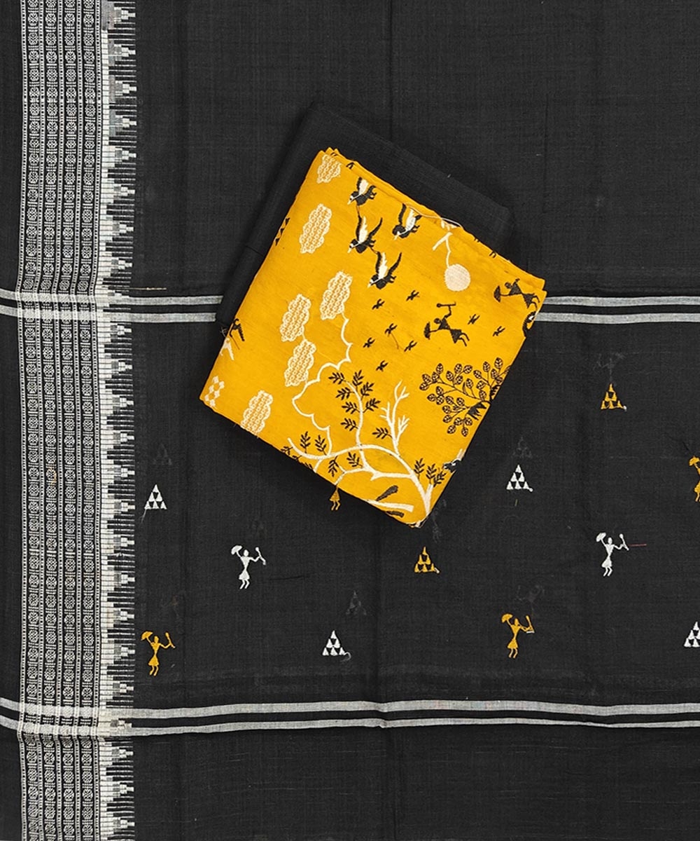 Yellow Black Sambalpuri Handwoven Double Ikat Suit Image 1