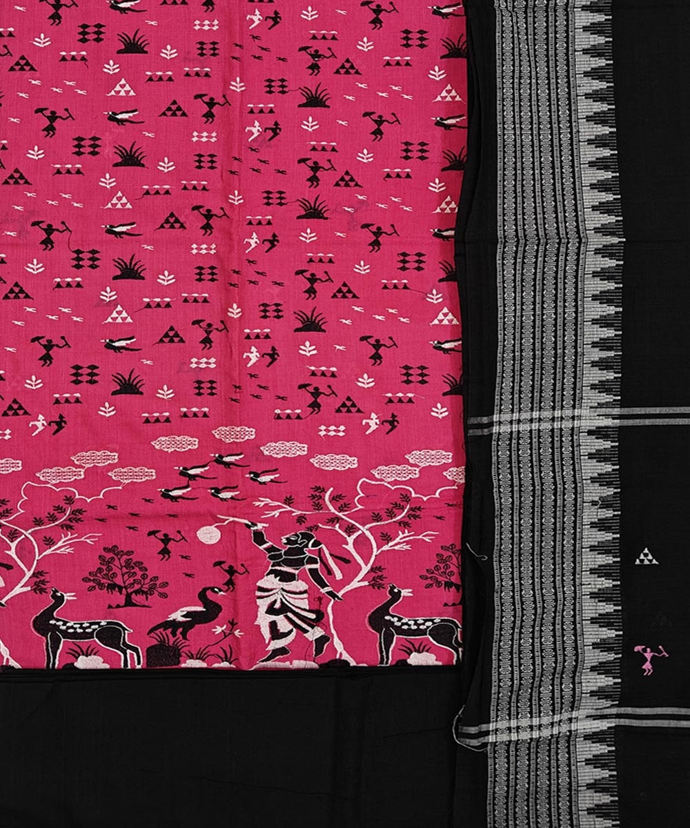 Pink Black Sambalpuri Handwoven Double Ikat Suit Image 2