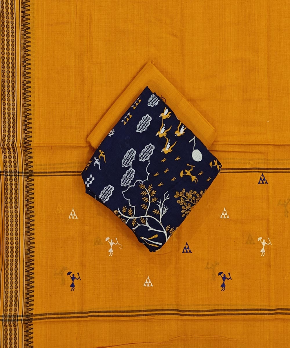 Blue Yellow Sambalpuri Handwoven Double Ikat Suit Image 1
