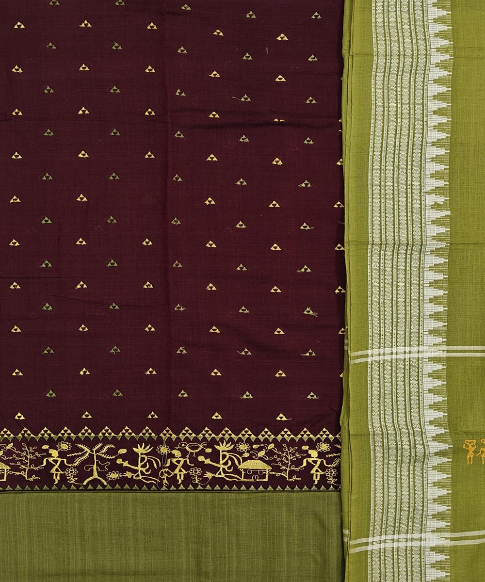 Maroon Green Sambalpuri Handwoven Double Ikat Suit Image 2