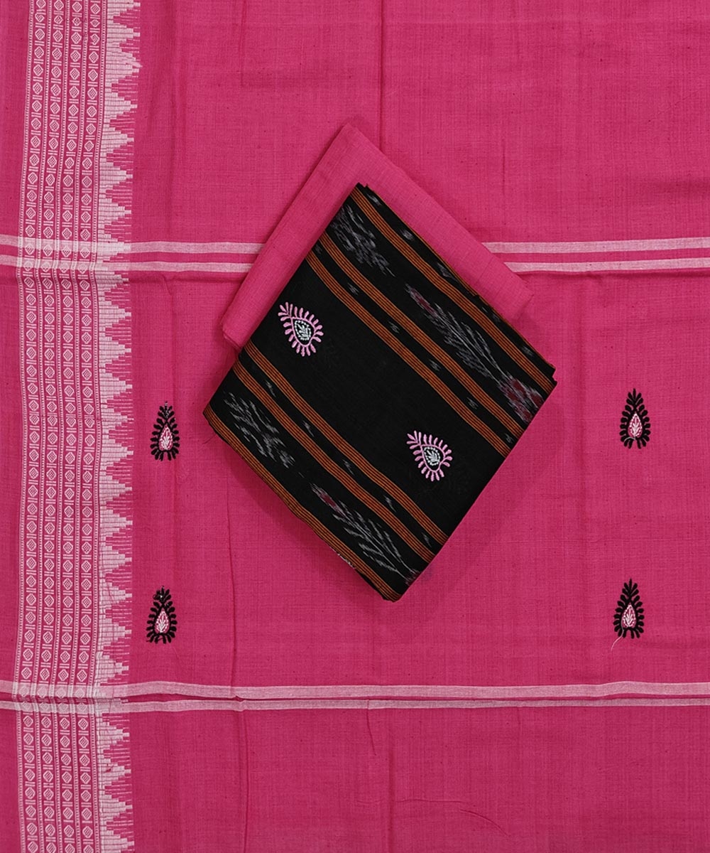 Black Pink Sambalpuri Handwoven Double Ikat Suit Image 1