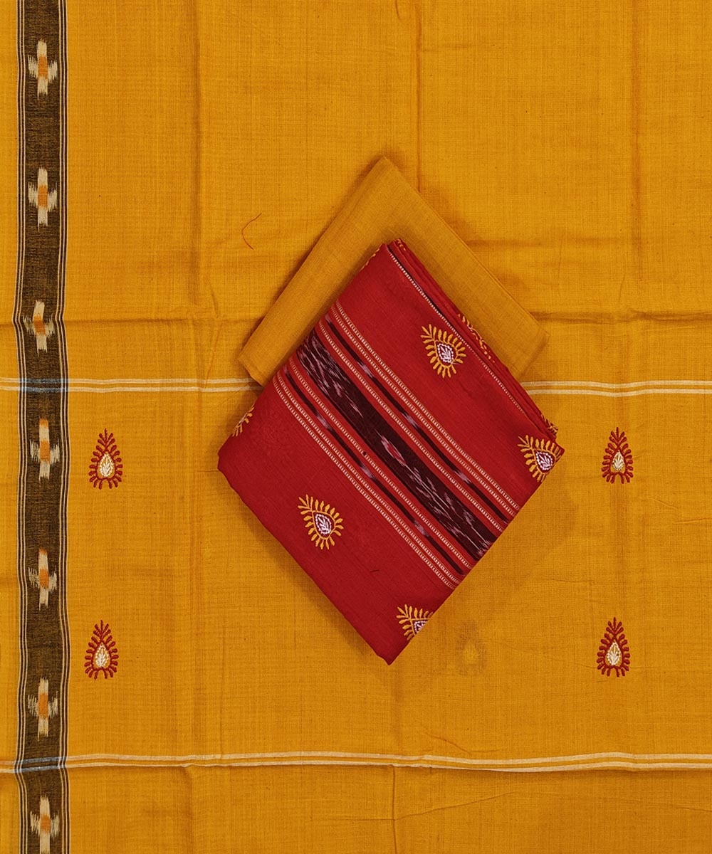 Red Yellow Sambalpuri Handwoven Double Ikat Suit Image 1