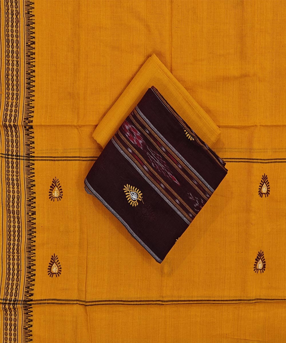 Maroon Yellow Sambalpuri Handwoven Double Ikat Suit Image 1