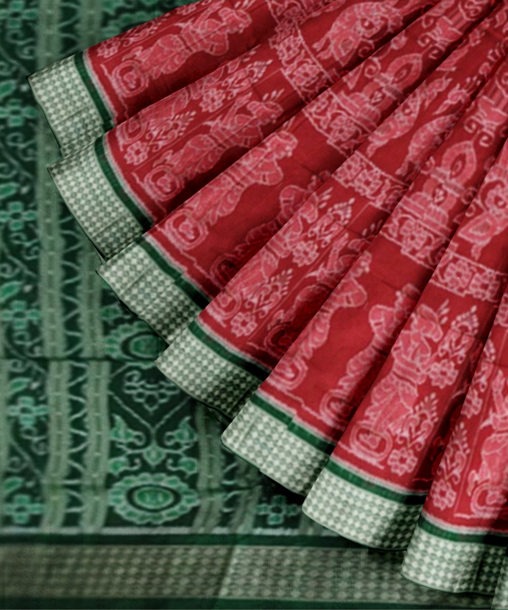 Red Sambalpuri Handwoven Ikat Silk Saree Image 2