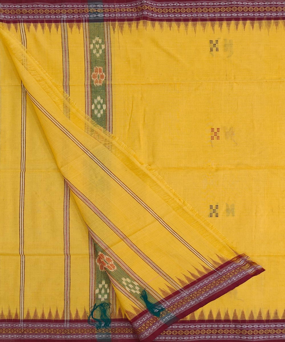 Yellow Maroon Sambalpuri Handwoven Cotton Gamuchha Image 2
