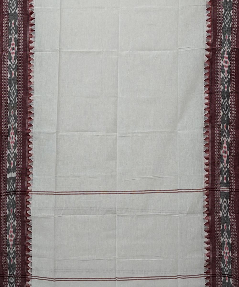White Sambalpuri Handwoven Single Ikat Cotton Dupatta Image 2
