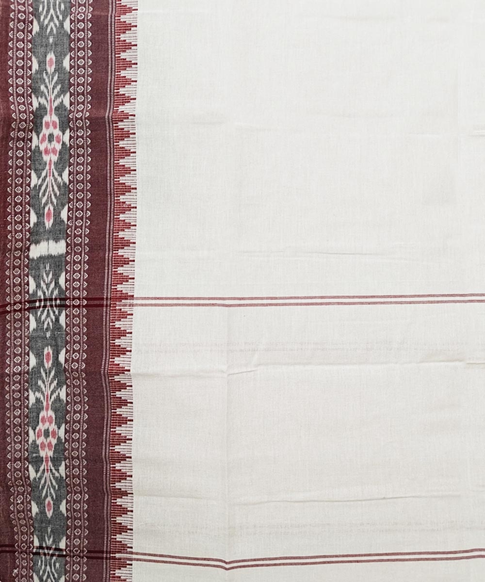 White Sambalpuri Handwoven Single Ikat Cotton Dupatta Image 3