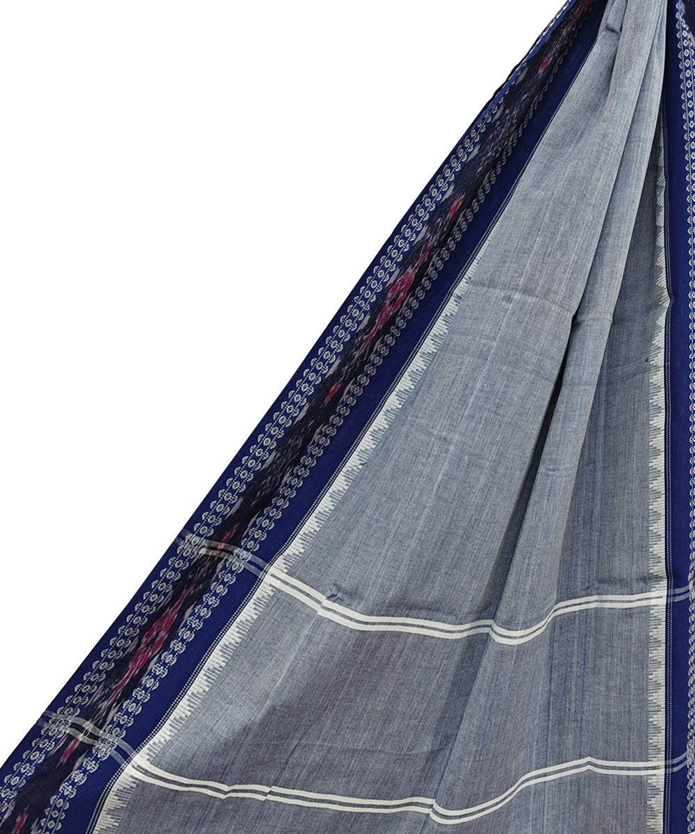 Gray Blue Sambalpuri Handwoven Single Ikat Cotton Dupatta Image 1