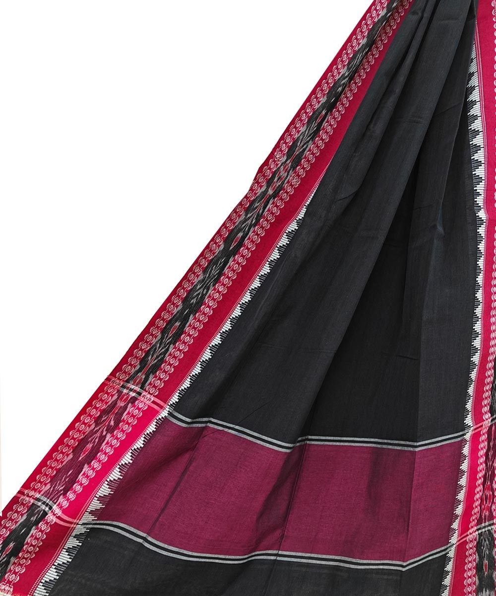 Black Pink Sambalpuri Handwoven Single Ikat Cotton Dupatta Image 1