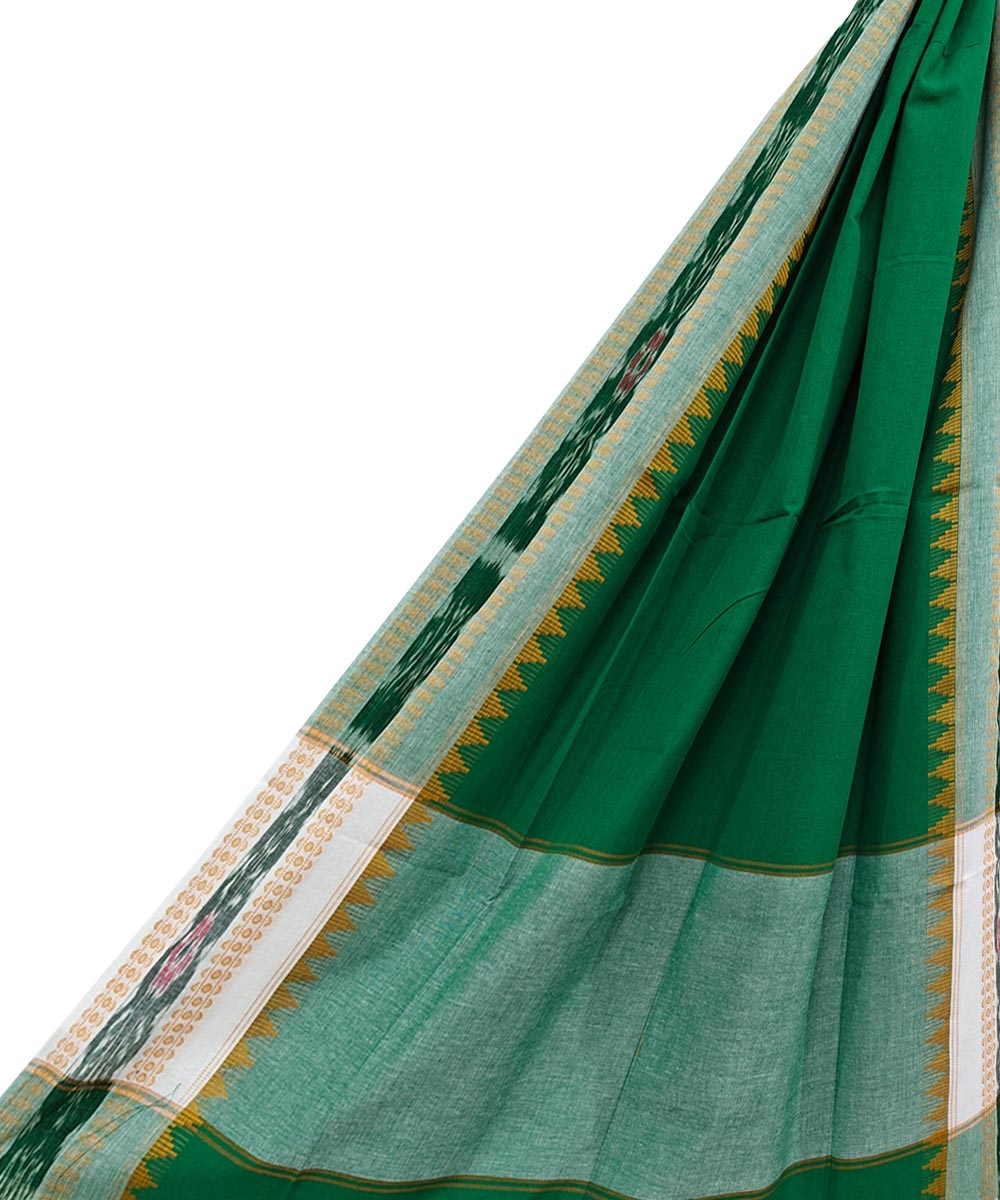 Green White Sambalpuri Handwoven Single Ikat Cotton Dupatta Image 1