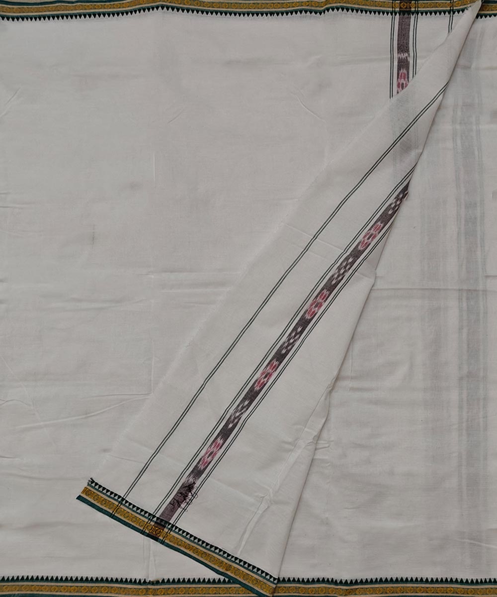 White Sambalpuri Handwoven Cotton Joda Image 2
