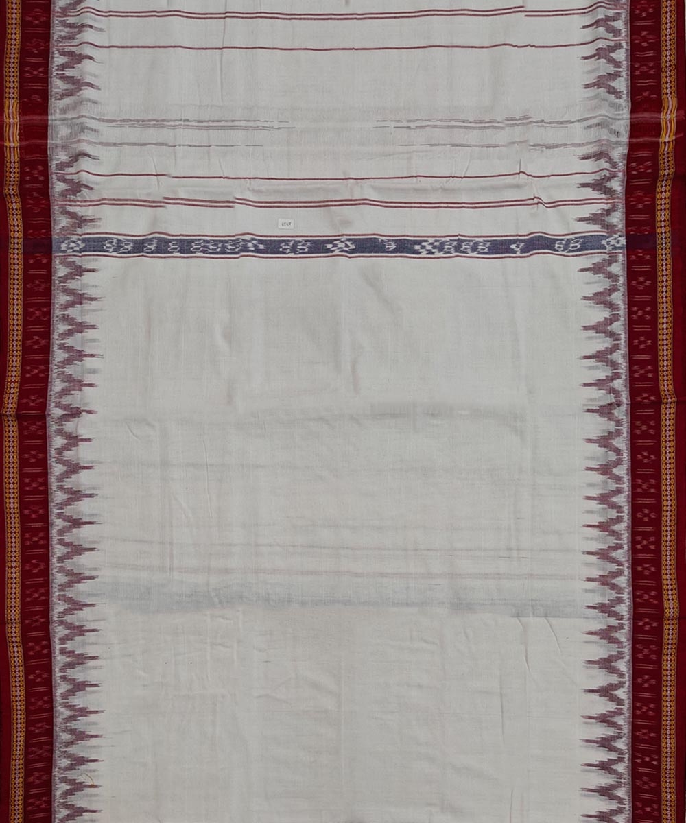 White Maroon Sambalpuri Handwoven Cotton Joda Image 4