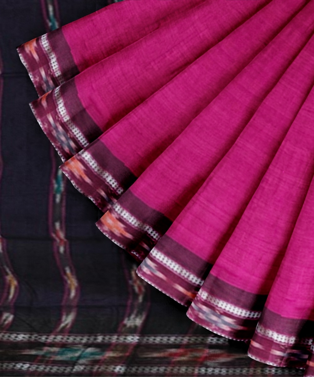 Majenta Black Sambalpuri Handwoven Single Ikat Cotton Saree Image 2