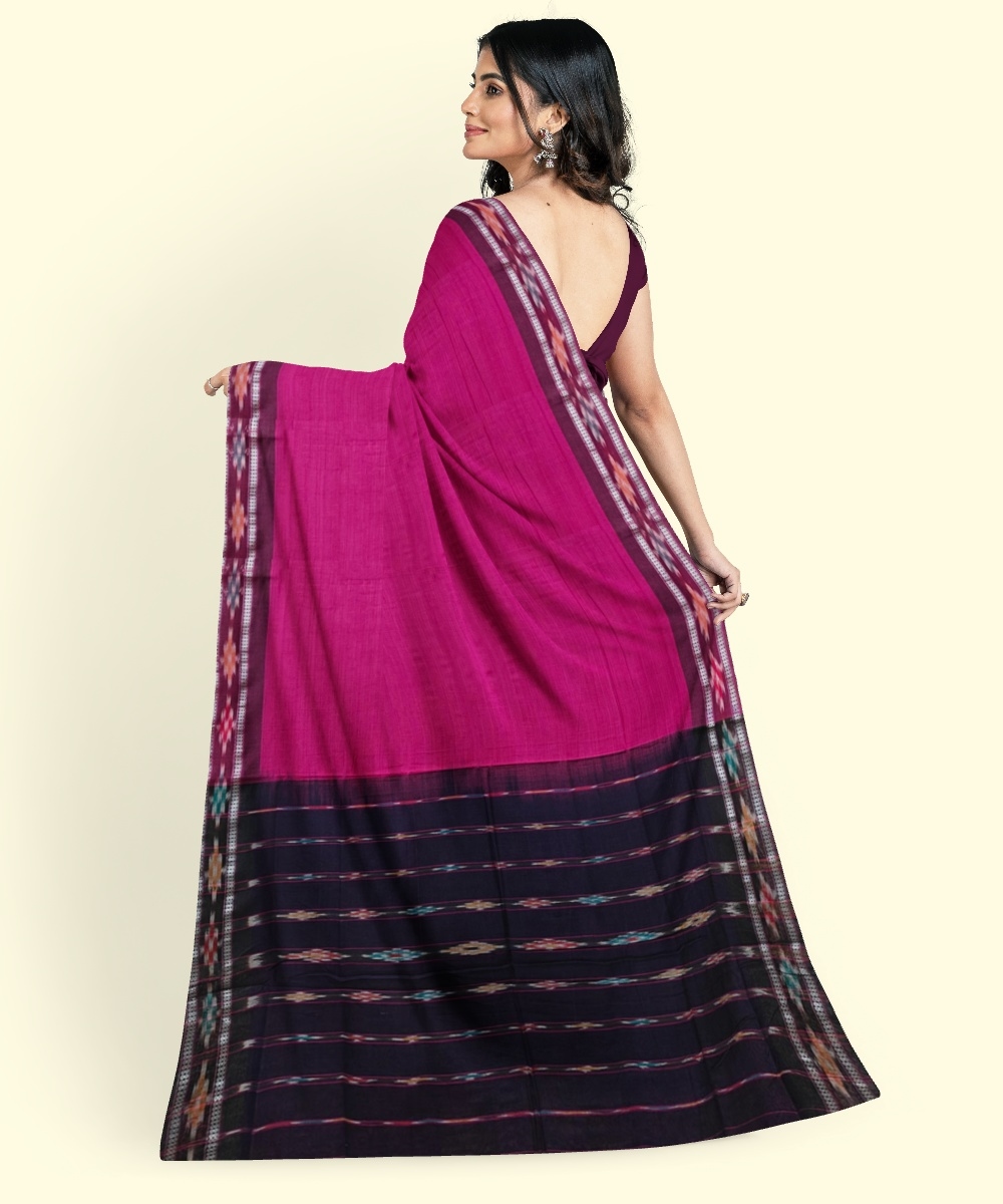 Majenta Black Sambalpuri Handwoven Single Ikat Cotton Saree Image 3