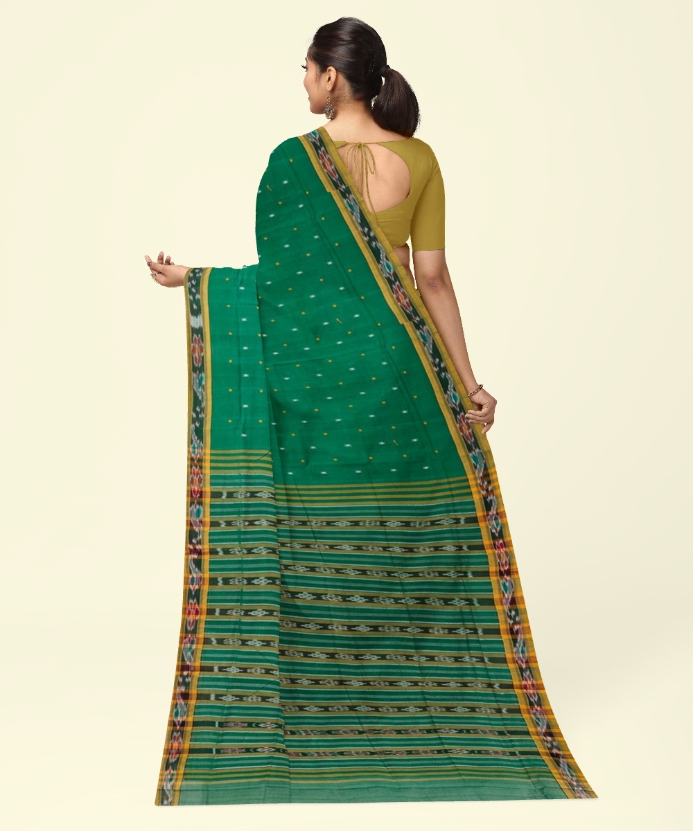 Green Sambalpuri Handwoven Single Ikat Cotton Saree Image 3