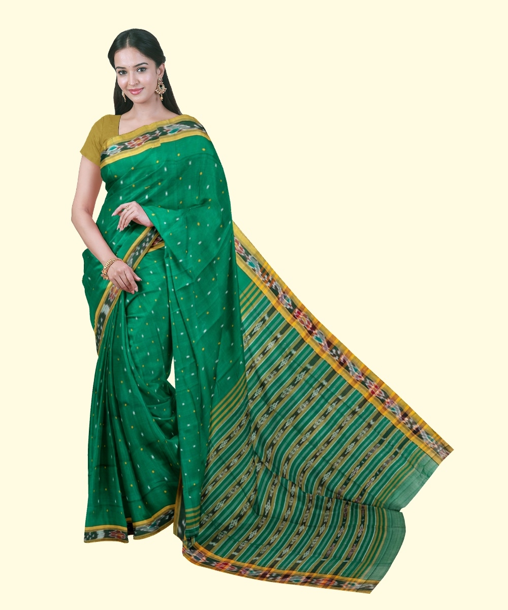 Green Sambalpuri Handwoven Single Ikat Cotton Saree Image 1