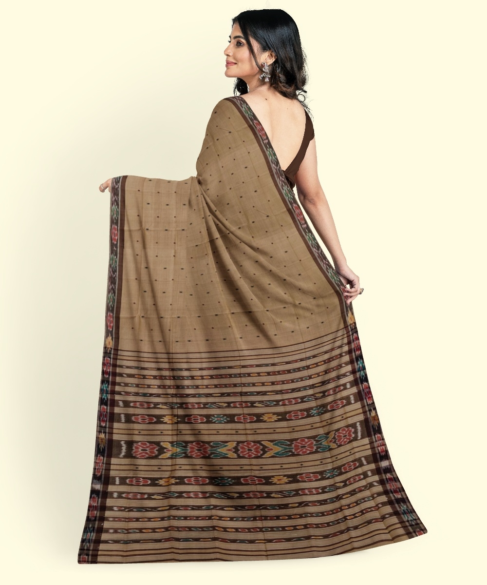 Beige Black Sambalpuri Handwoven Single Ikat Cotton Saree Image 3