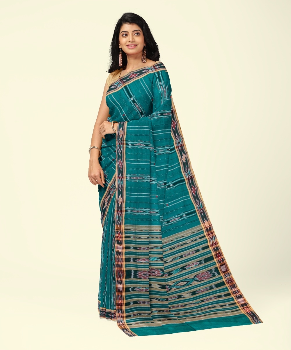 Green Sambalpuri Handwoven Single Ikat Cotton Saree Image 1
