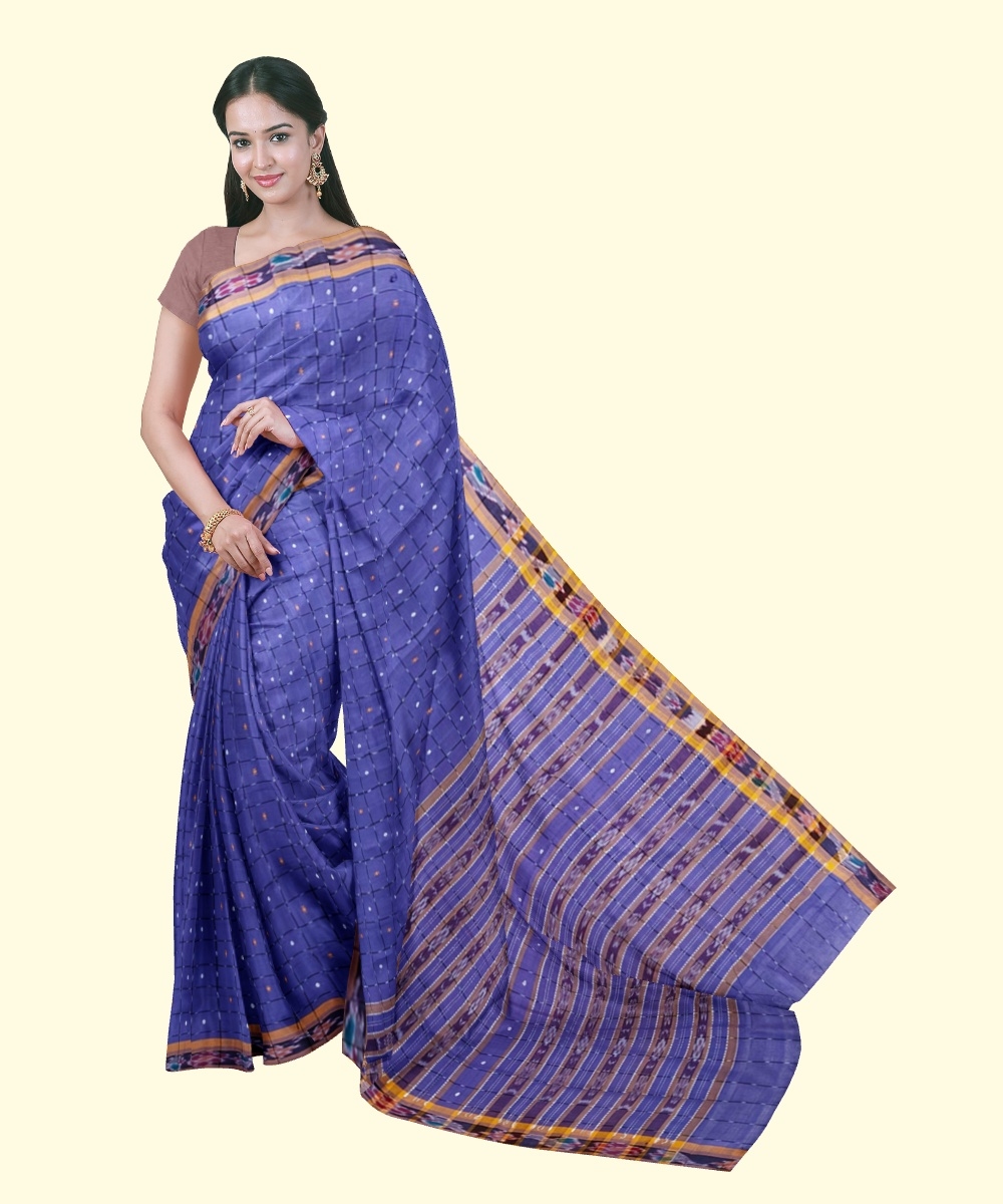 Purple Sambalpuri Handwoven Single Ikat Cotton Saree Image 1